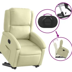 vidaXL Sta-op-stoel elektrisch echt leer crèmekleurig