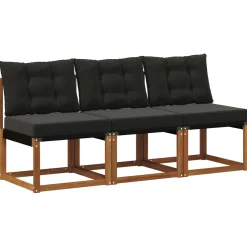 vidaXL 3 st Buitenzitmiddelsofa Massief acaciahout en Textilene Stof