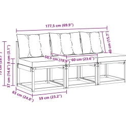 vidaXL 3 st Buitenzitmiddelsofa Massief acaciahout en Textilene Stof