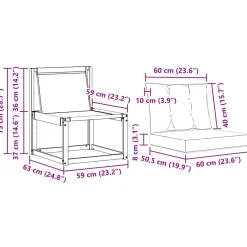 vidaXL 3 st Buitenzitmiddelsofa Massief acaciahout en Textilene Stof