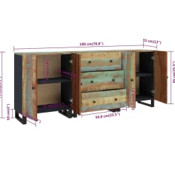 vidaXL 3 st Dressoir massief gerecycled hout