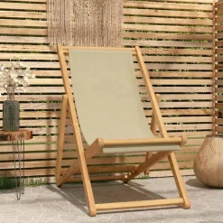 vidaXL Strandstoel Beige Massief Teakhout