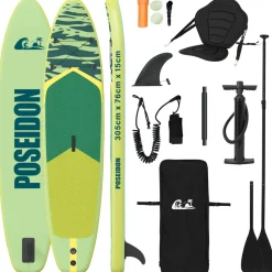 vidaXL SUP Board met zitplaats 2-in-1 POSEIDON 305 x 76 x 15 cm Groen