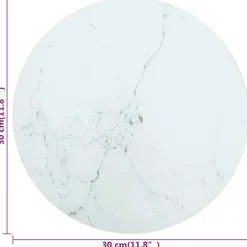 vidaXL Tafelblad Ø30x0,8 cm gehard glas met marmerontwerp wit