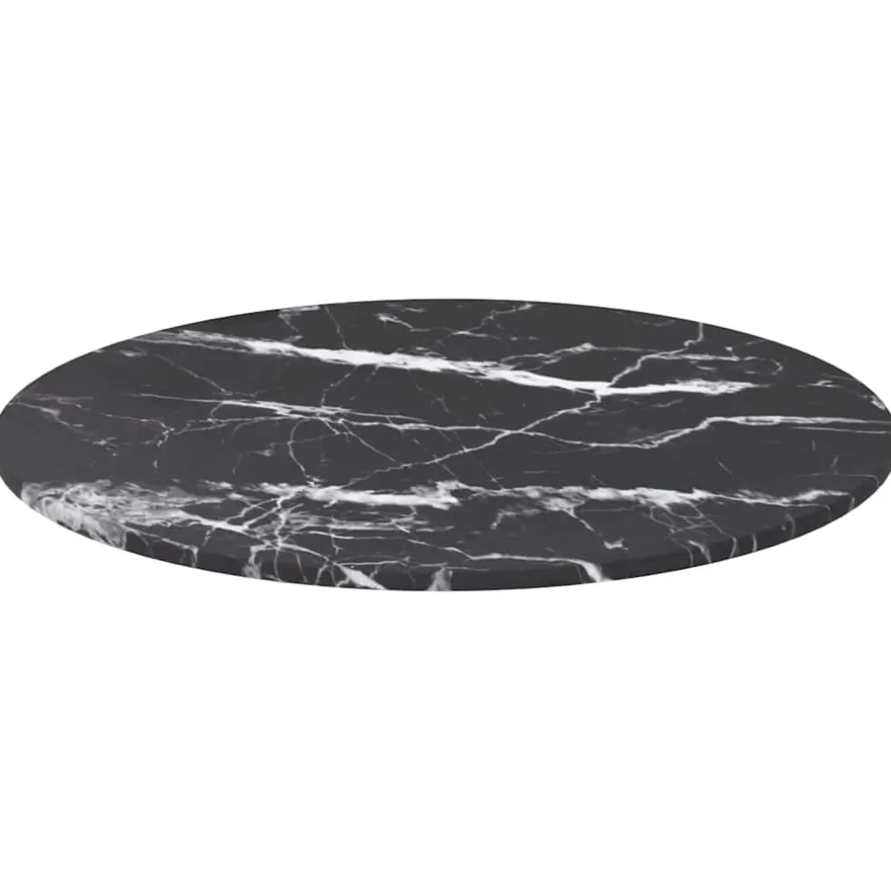 vidaXL Tafelblad Ø40x0,8 cm gehard glas met marmeren design zwart