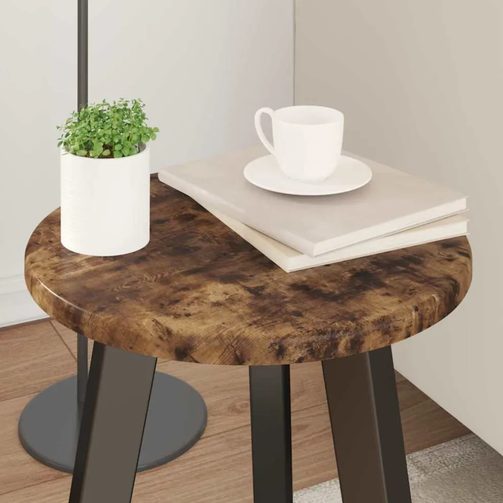 vidaXL Tafelblad Ø 30 x 1,5 cm Rond Bewerkt hout Gerookt eiken