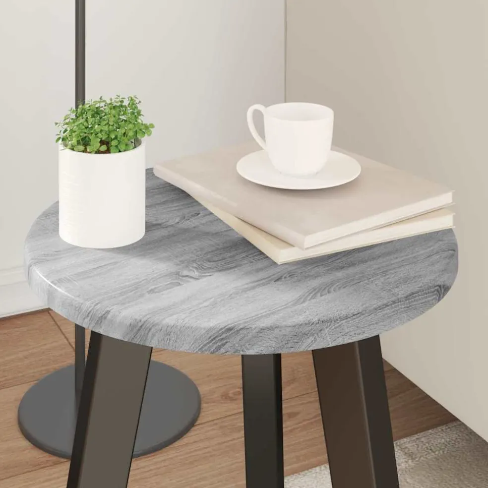 vidaXL Tafelblad Ø 30 x 1,5 cm Rond Bewerkt hout Grijs Sonoma