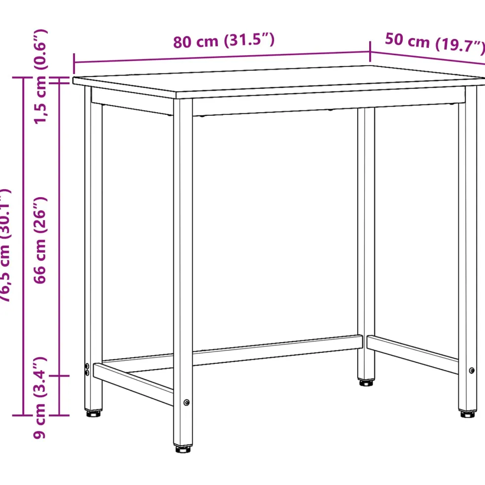 vidaXL Tafel Oudhout 80 x 50 x 76,5 cm Engineered hout en staal