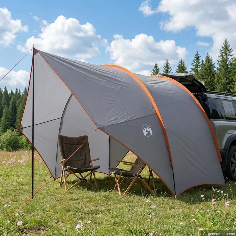 vidaXL Tailgate Luifel Waterdicht Grijs en Oranje 405 x 280 x 220 cm