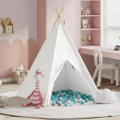 vidaXL Teepee Tent Wit 120 x 120 x 150 cm Stof en Plastic