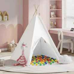 vidaXL Teepee Tent Wit 120 x 120 x 150 cm Stof en Plastic