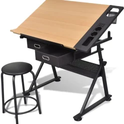 vidaXL Tekentafel met 2 lades en kruk