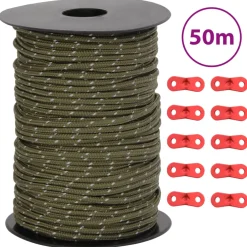 vidaXL Tentscheerlijn met reflecterende strips en spanners 50 m 3 mm