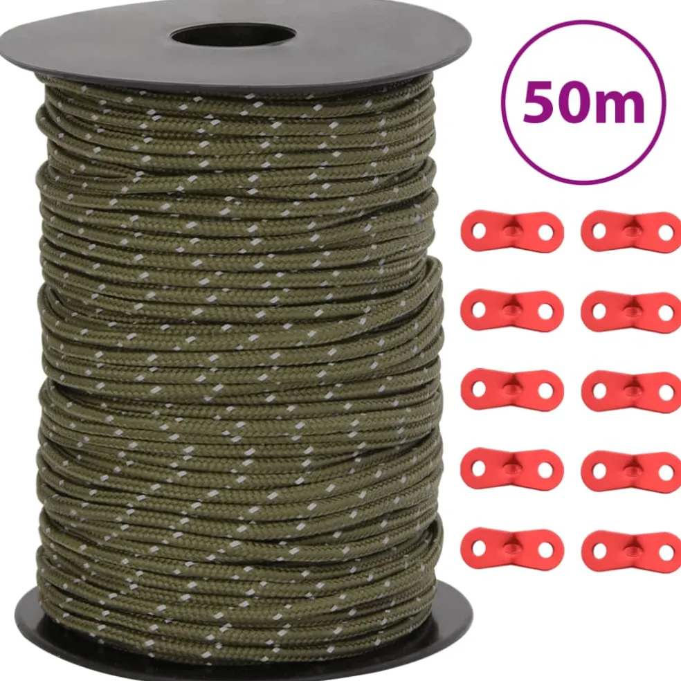vidaXL Tentscheerlijn met reflecterende strips en spanners 50 m 3 mm