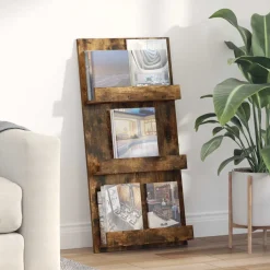 vidaXL Tijdschrift Rek Gerookt eiken 51 x 11 x 102 cm Bewerkt hout