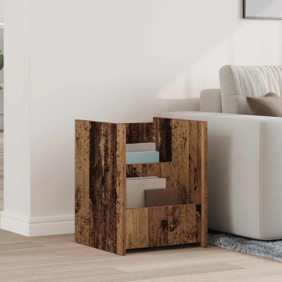 vidaXL Tijdschrift Rek met plank Oudhout 35 x 35 x 45 cm Bewerkt hout