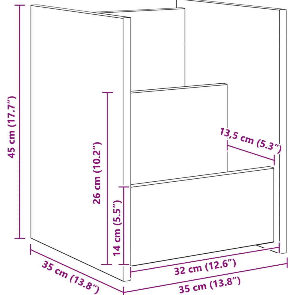 vidaXL Tijdschrift Rek met plank Oudhout 35 x 35 x 45 cm Bewerkt hout