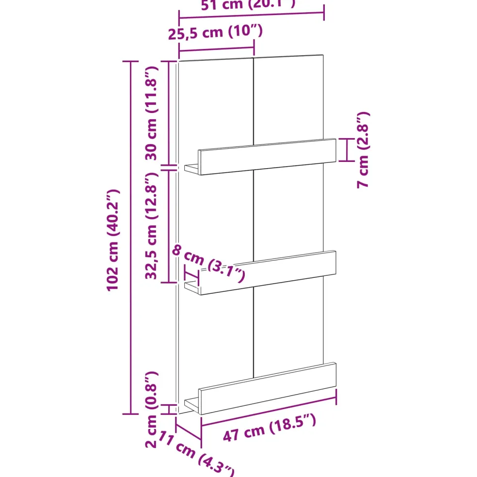 vidaXL Tijdschrift Rek Sonoma Eiken 51 x 11 x 102 cm Bewerkt hout