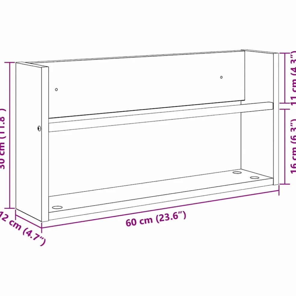 vidaXL Tijdschrift Rek Sonoma Eiken 60 x 12 x 30 cm Bewerkt hout