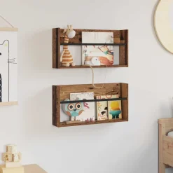 vidaXL Tijdschrift Rek 2 st Oudhout 60 x 12 x 30 cm Bewerkt hout