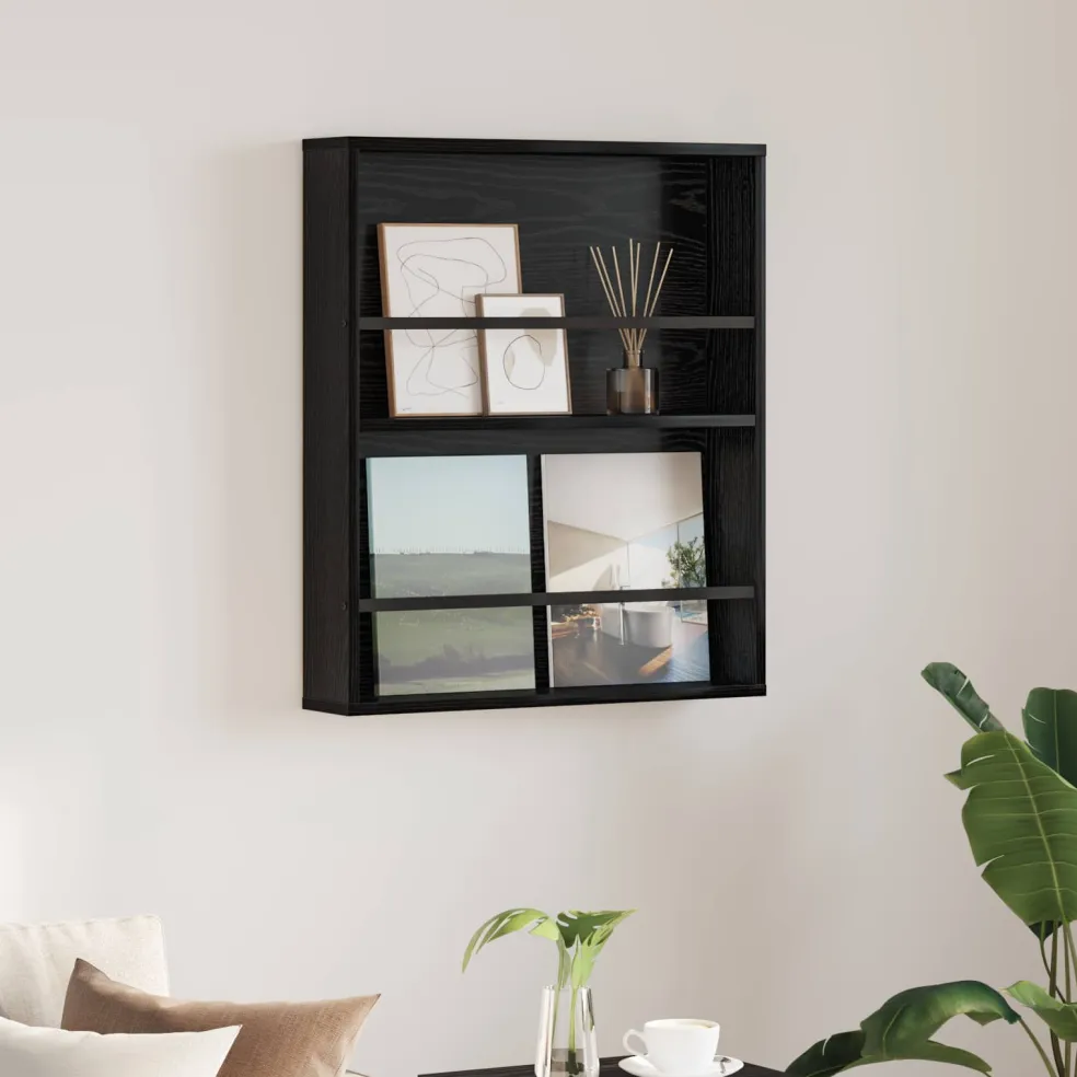 vidaXL Tijdschrift Rek Zwart Eiken 60 x 12 x 70 cm Bewerkt hout
