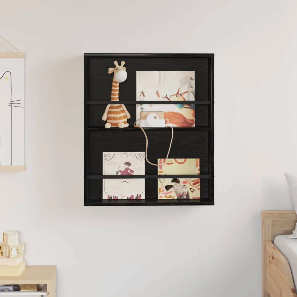 vidaXL Tijdschrift Rek Zwart Eiken 60 x 12 x 70 cm Bewerkt hout