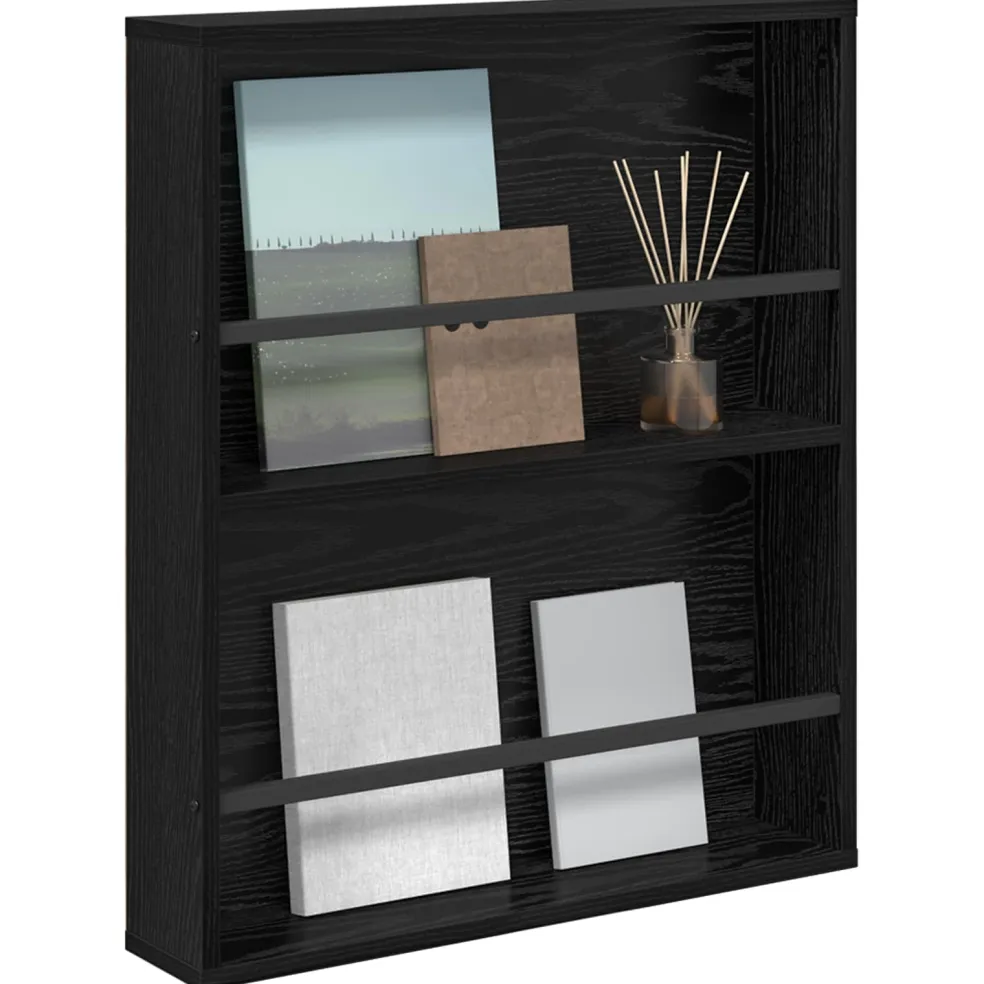 vidaXL Tijdschrift Rek Zwart Eiken 60 x 12 x 70 cm Bewerkt hout