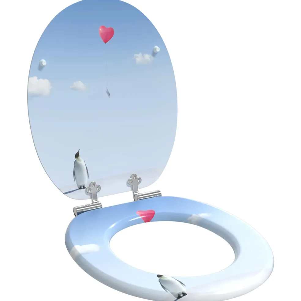 vidaXL Toiletbrillen met soft-close deksel 2 st pinguïn MDF
