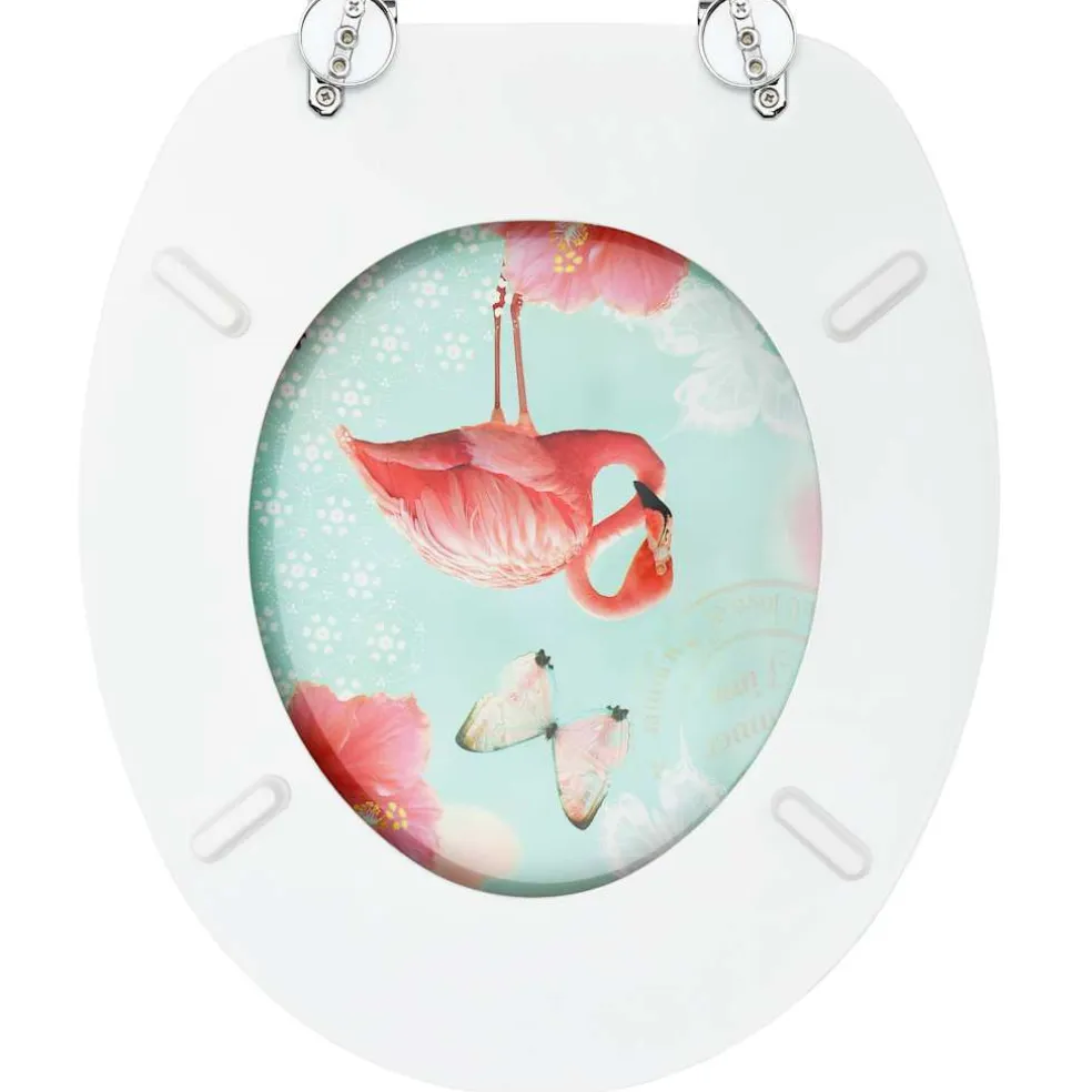 vidaXL Toiletbril met deksel flamingo MDF
