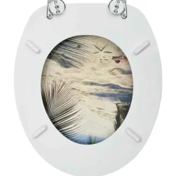 vidaXL Toiletbril met deksel strand MDF