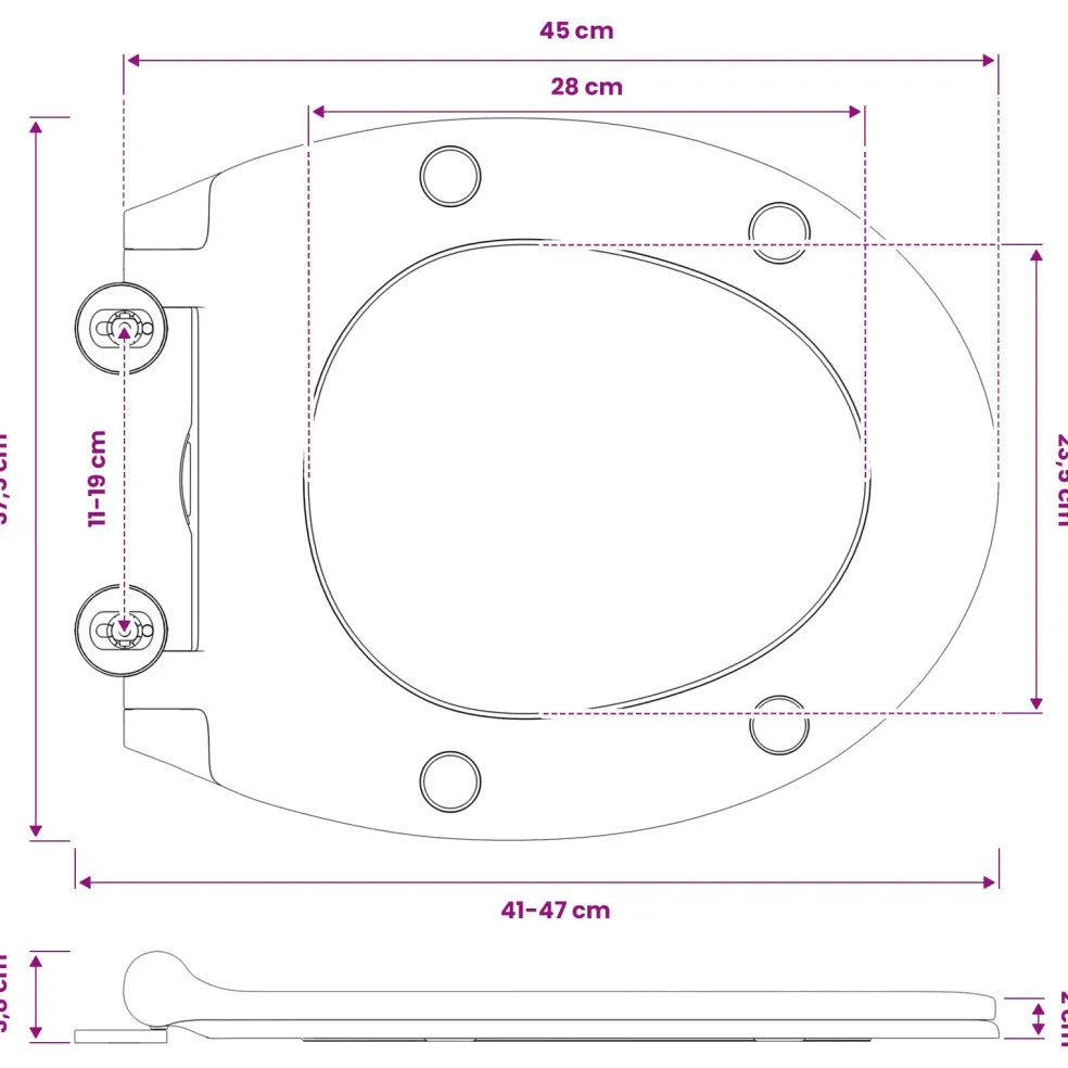 vidaXL Toiletzitting Wit 45,5 x 37,5 x 3,8 cm Duroplast