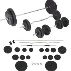 vidaXL Trainingsbank met gewichtenrek en halterset 90 kg