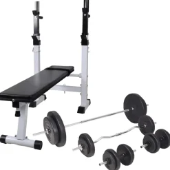 vidaXL Trainingsbank met gewichtenrek en halterset 90 kg