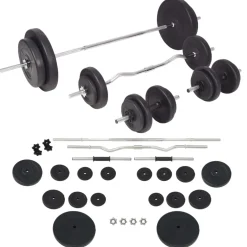 vidaXL Trainingsbank met gewichtenrek en halterset 90 kg