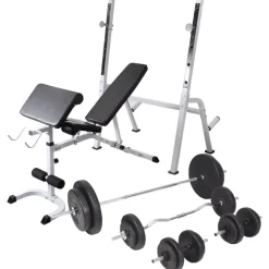 vidaXL Trainingsbank met gewichtenrek en halterset 90 kg