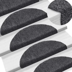 vidaXL Trapmatten Zelfklevend 15 stuks 56x17x3 cm Donkergrijs Halfrond