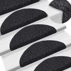 vidaXL Trapmatten Zelfklevend 15 stuks 56x17x3 cm Zwart Halfrond