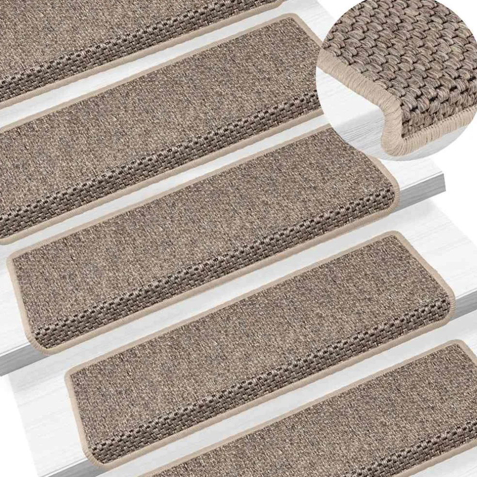 vidaXL Trapmatten zelfklevend 15 st sisal-look 65x21x4 cm donkerbeige