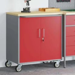 vidaXL Trolley Rolling Workbench Rood en Grijs 75 x 45 x 85 cm