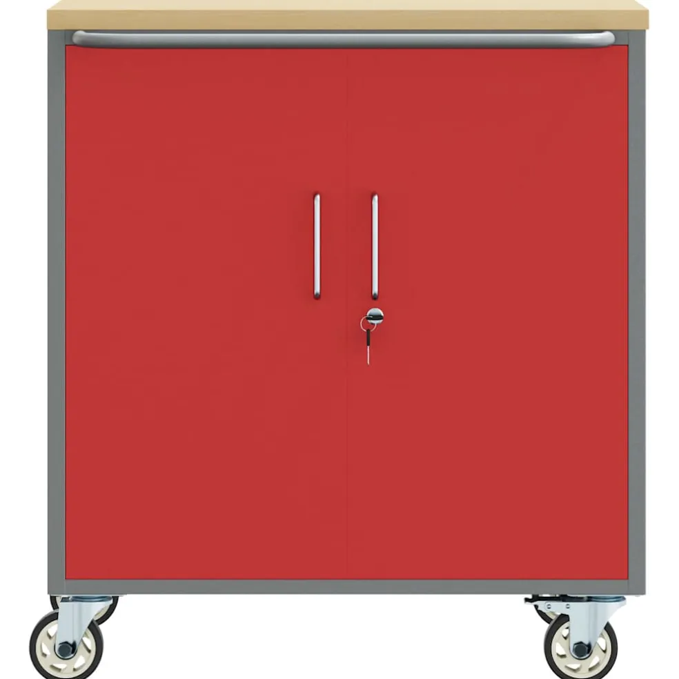 vidaXL Trolley Rolling Workbench Rood en Grijs 75 x 45 x 85 cm