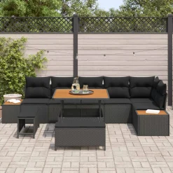 vidaXL Tuinbankenset 9 st 8-Aantal zitplaatsen Zwart Poly riet