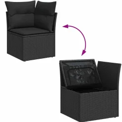 vidaXL Tuinbankenset 9 st 8-Aantal zitplaatsen Zwart Poly riet