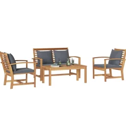 vidaXL Tuinbankenset 4 st Naturel Massief Teakhout