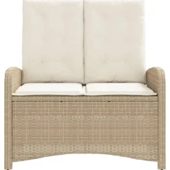 vidaXL Tuinbankje verstelbaar met kussens poly rattan beige
