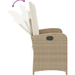 vidaXL Tuinbankje verstelbaar met kussens poly rattan beige