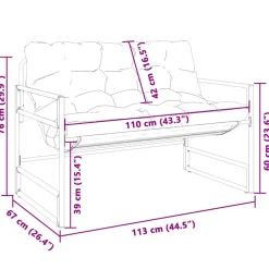 vidaXL Tuinbank met kussen 113 m staal taupe