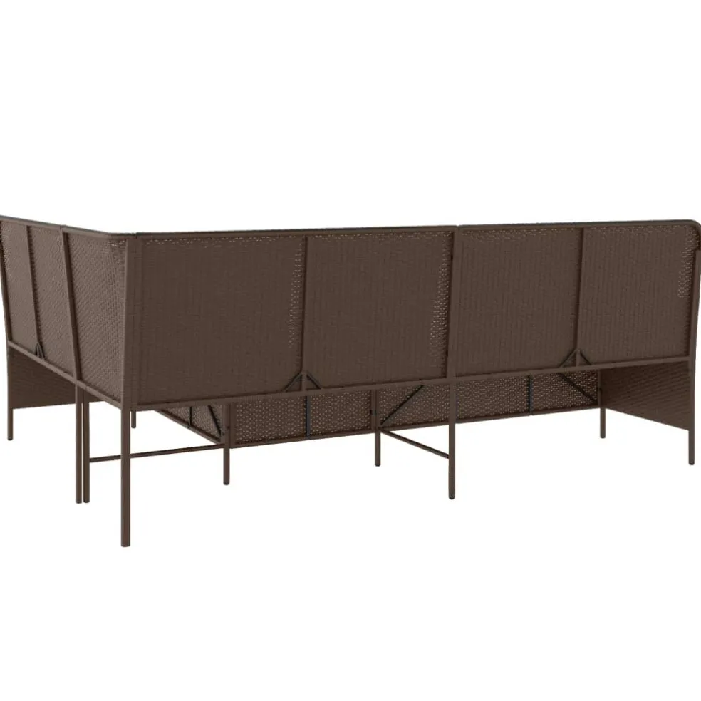 vidaXL Tuinbank met kussens L-vormig poly rattan bruin