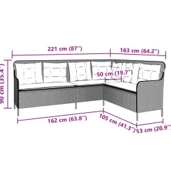vidaXL Tuinbank met kussens L-vormig poly rattan bruin