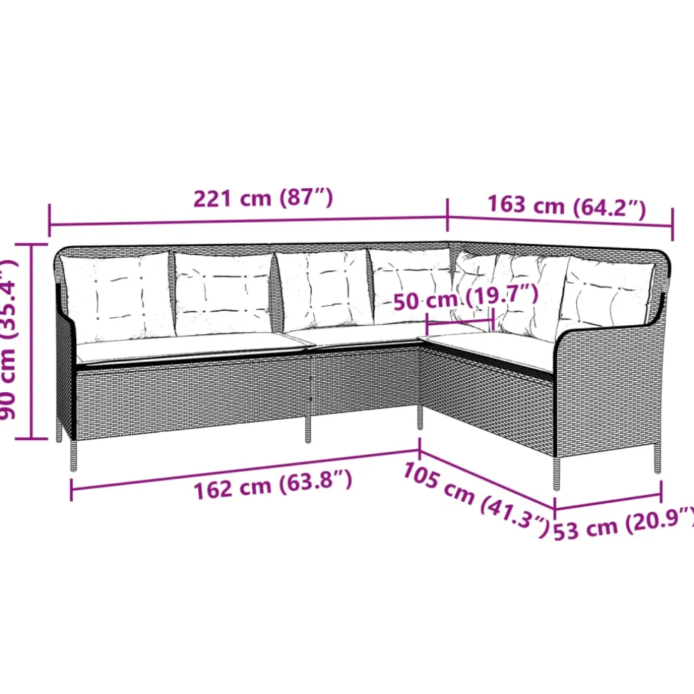 vidaXL Tuinbank met kussens L-vormig poly rattan bruin