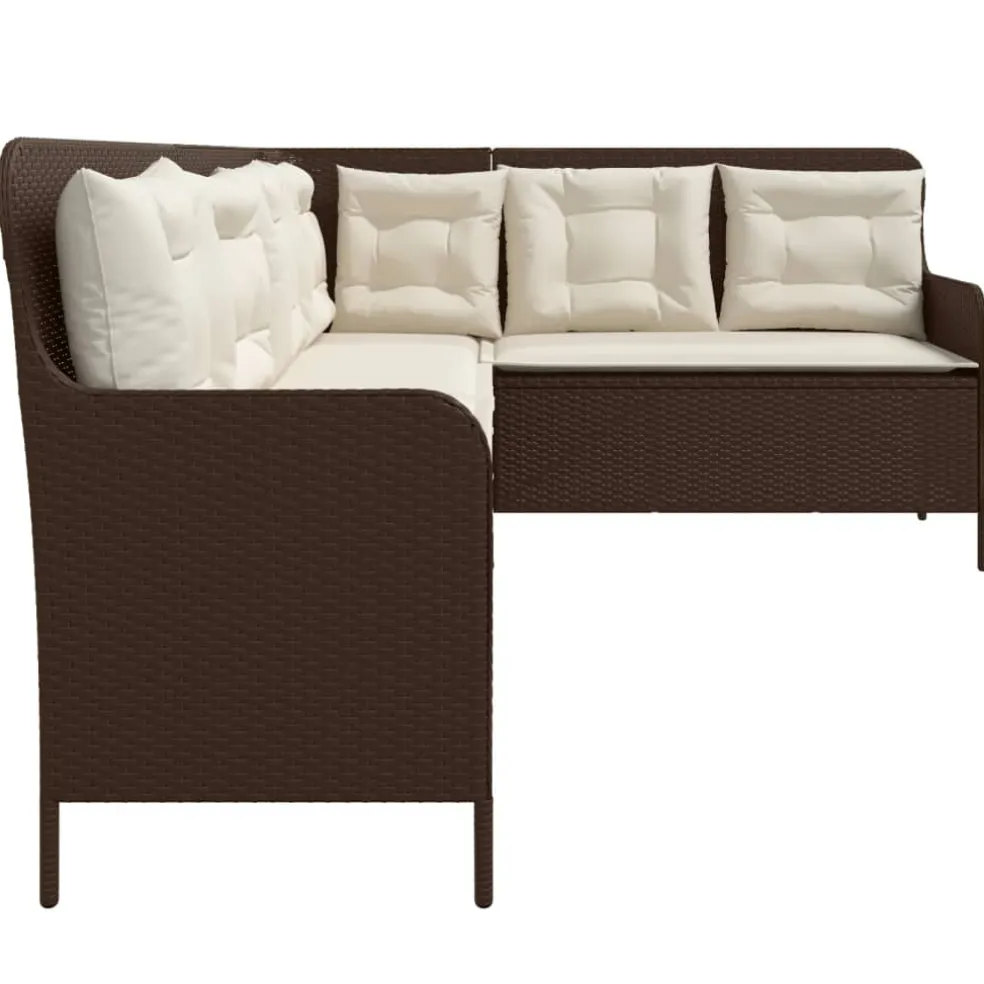 vidaXL Tuinbank met kussens L-vormig poly rattan bruin